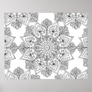 Poster Mandala floral motif géométrique coloriage adulte