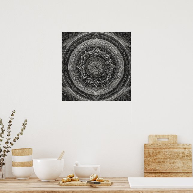 Poster Mandala floral noir et blanc (Cuisine)