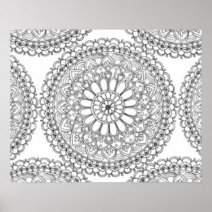 Poster Mandala Floral pour Coloriage Adulte