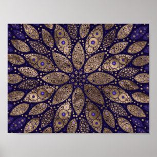 Poster Mandala Flower - Dot Art - violet et or