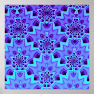 Poster Mandala fractal géométrique bleu pervenche