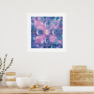 Poster Mandala Galaxie Nébuleuse Soleil & Lune Céleste
