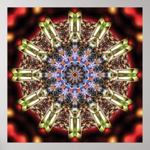 Poster Mandala kaléidoscopique radieux en cramoisi et or