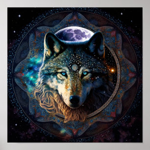 Poster Mandala, la lune mystique du loup