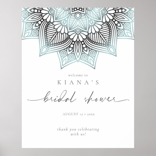 Poster Mandala Lace Bridal Shower Bienvenue Lt. Blue ID96 (Devant)