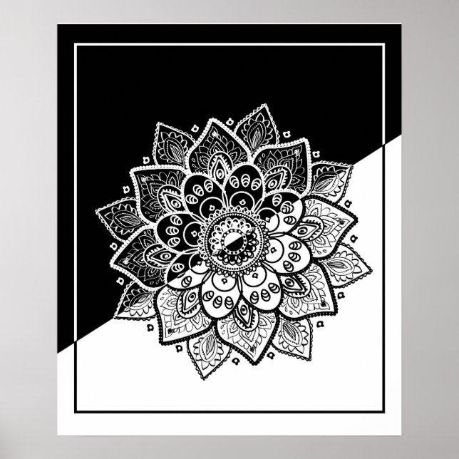 Poster Mandala moderne géométrique noir & blanc (Devant)