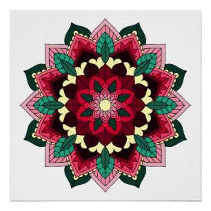 Poster Mandala Motif 02 en rose profond