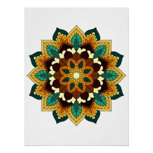 Poster Mandala Motif 2002 en jaune et bronzette