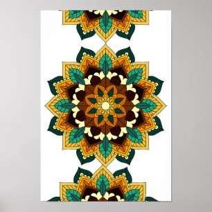 Poster Mandala Motif 2002 en jaune et bronzette
