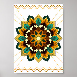 Poster Mandala Motif 2002 en jaune et bronzette