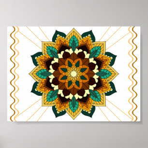 Poster Mandala Motif 2002 en jaune et bronzette