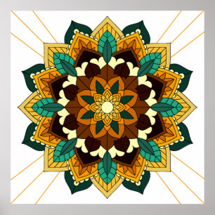 Poster Mandala Motif 2002 en jaune et bronzette
