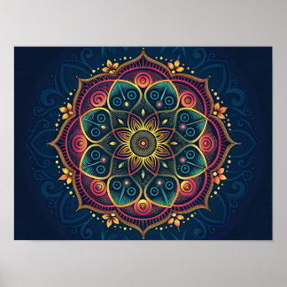 Poster Mandala numérique complexe : un kaléidoscope de co