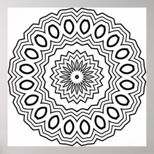 Poster Mandala ovale rayonnant motif de coloriage art