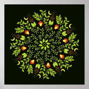 Poster Mandala plante feuille de champignons potion de so