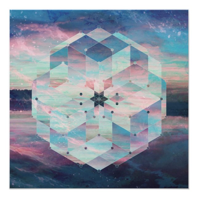 Poster Mandala polyscape géométrique Ocean Pastel Blue (Devant)