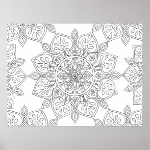 Poster Mandala pour la coloration de la flore blanche noi