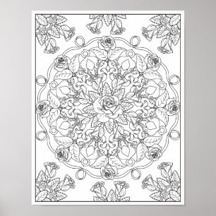 Poster Mandala Roses pour coloriage adulte