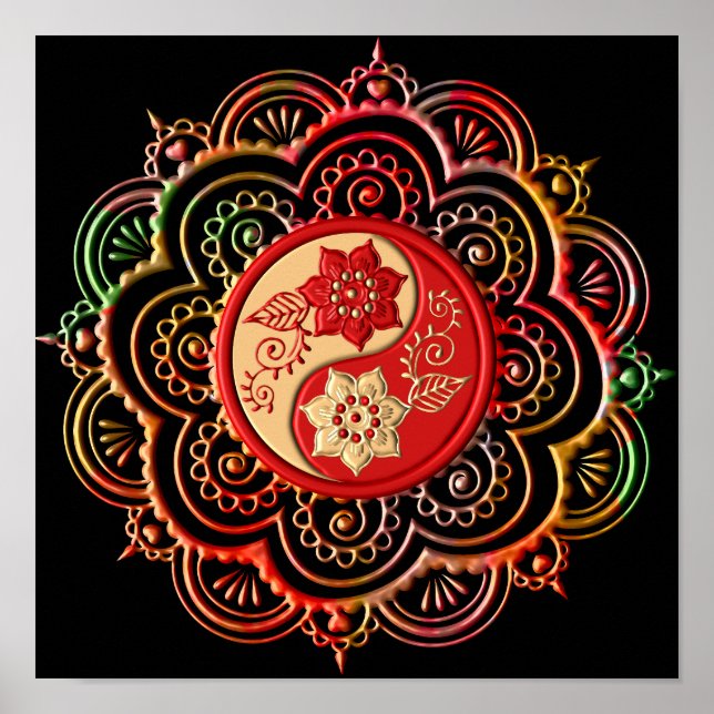 Poster Mandala rouge et or (Devant)