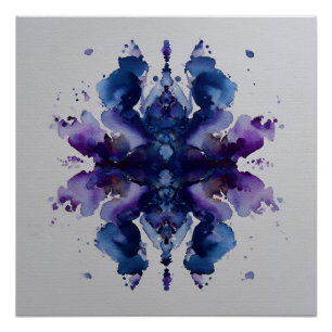 Poster Mandala symétrique à l'aquarelle indigo violet
