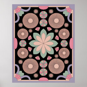 Poster Mandala Symétrique Floral Rétro Pastel