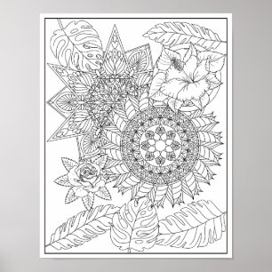 Poster Mandala Tribal Tropical Intriqué pour Coloriage Ad