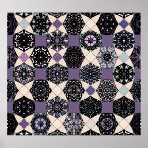 Poster Mandala vintage Floral : Coloré sans joint