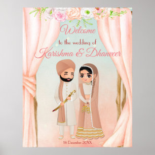 Poster Mandap floral Pastel avec couple indien bienvenue 