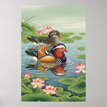 Mandarin Canards Feng Shui Peinture - Amour & Harm