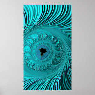 Poster Mandelbrot Whirlpool Aqua Blue Fractal Abstrait