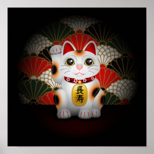 Poster Maneki Neko en céramique blanche