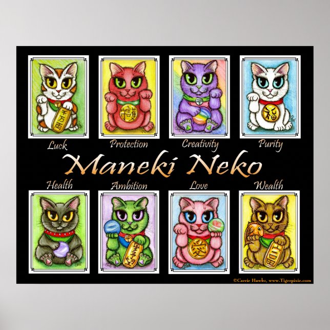 Poster Maneki Neko Good Luck Cats Imaginaire Cat Art Post (Devant)
