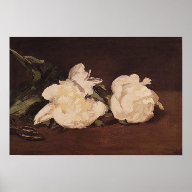 Poster Manet | Branche des pivoines blanches et des sécat (Devant)