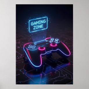 Poster Manette de jeu Cyberpunk Néon “ZONE DE JEU”