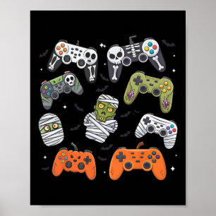 Poster Manette de jeu rétro Halloween squelette jeu Ha