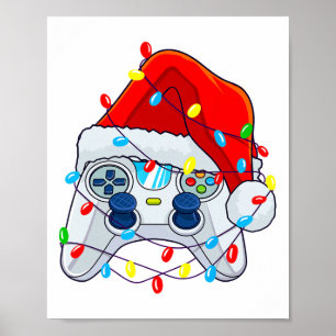 Poster Manette de jeu vidéo de Noël Santa Gamer Boys