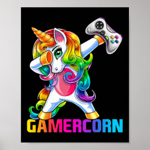 Poster Manette de jeu vidéo Licorne Dabbing Fille Joueuse