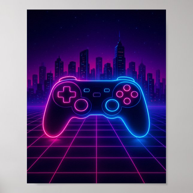 Poster Manette Néon Rétro — Synthwave (Devant)