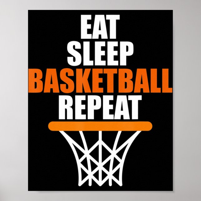 Poster Manger. Dormir. Ballon de basket. Recommencer. T p (Devant)