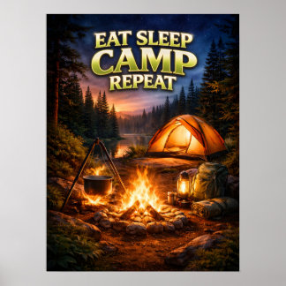 Poster Manger Dormir Campériser Flamme