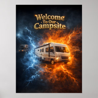 Poster Manger Dormir Camping-Car Flamme