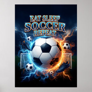 Poster Manger Dormir Football Répéter Rétro