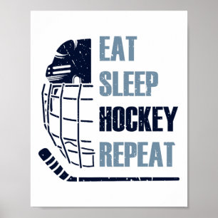 Poster Manger Dormir Hockey Répéter Masque Drôle Autocoll