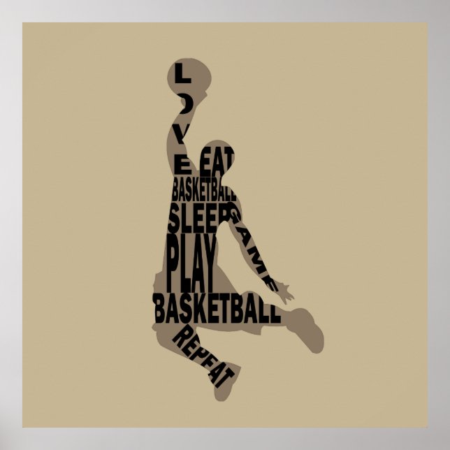 Poster manger dormir jouer au basket-ball (Devant)