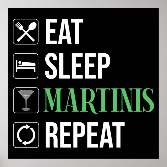 Poster Manger. Dormir. Martinis. Répéter. (Devant)