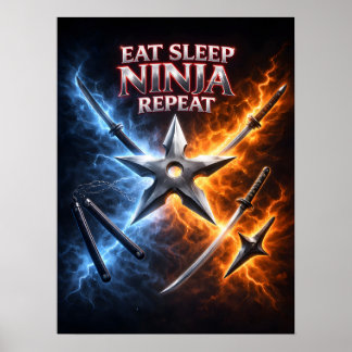 Poster Manger Dormir Ninja Flamme