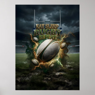 Poster Manger Dormir Rugby Feu