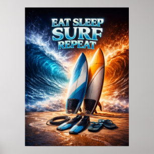 Poster Manger Dormir Surf Rétro