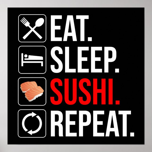 Poster Manger. Dormir. Sushi. Répéter (Devant)