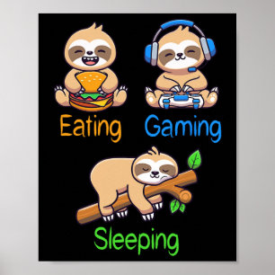 Poster Manger Jeux Dormir Joueur Paresseux Hommes Enfants